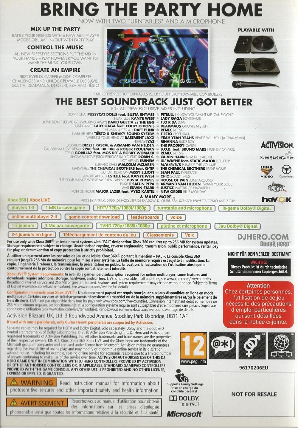DJ Hero 2 - Xbox 360 Rückseite