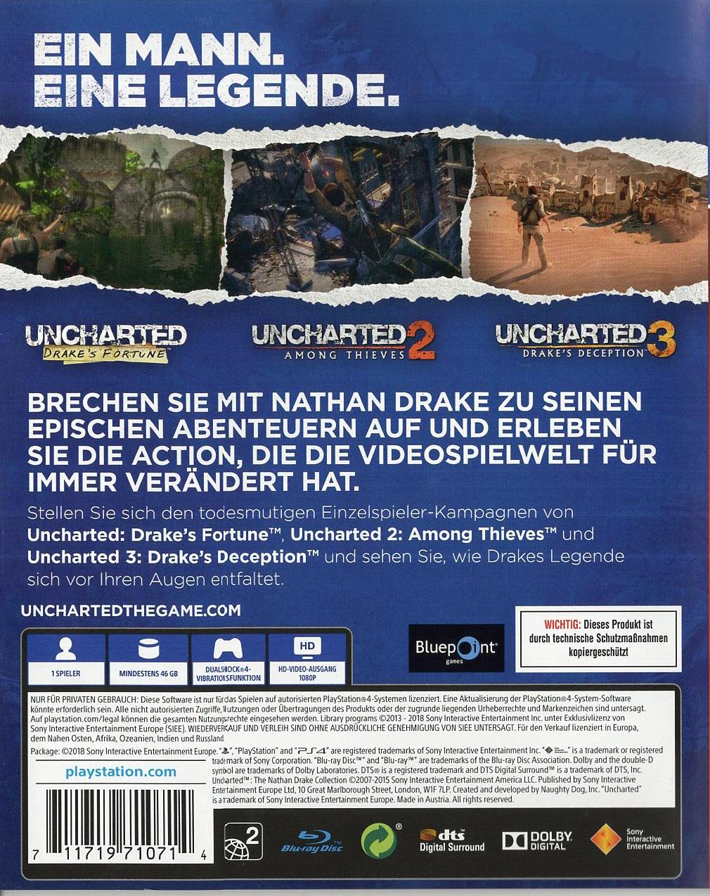 Uncharted: The Nathan Drake Collection - PlayStation 4 Rückseite
