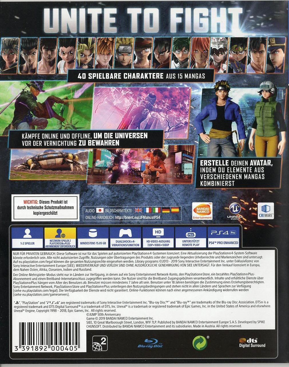 Jump Force - PlayStation 4 Rückseite