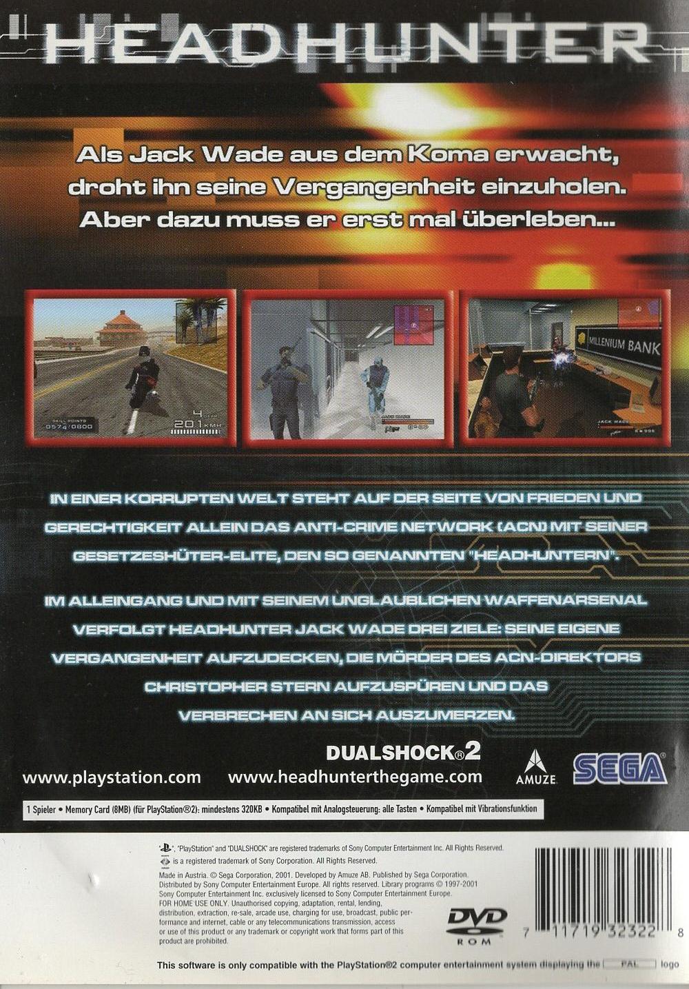 Headhunter - PlayStation 2 Rückseite