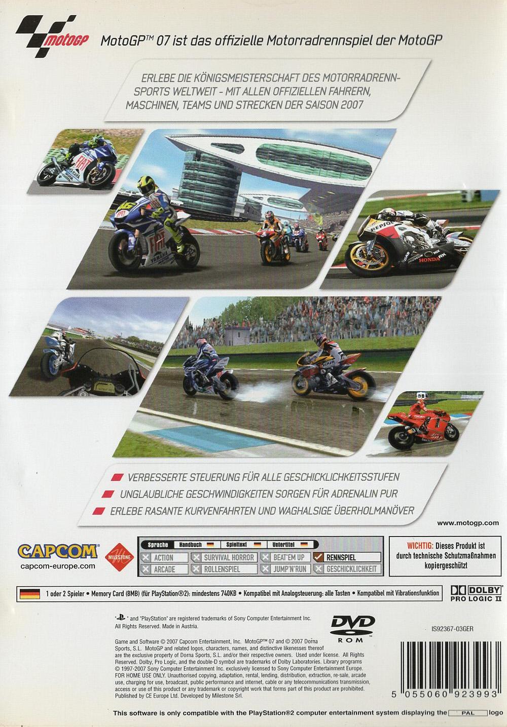MotoGP 07 - PlayStation 2 Rückseite