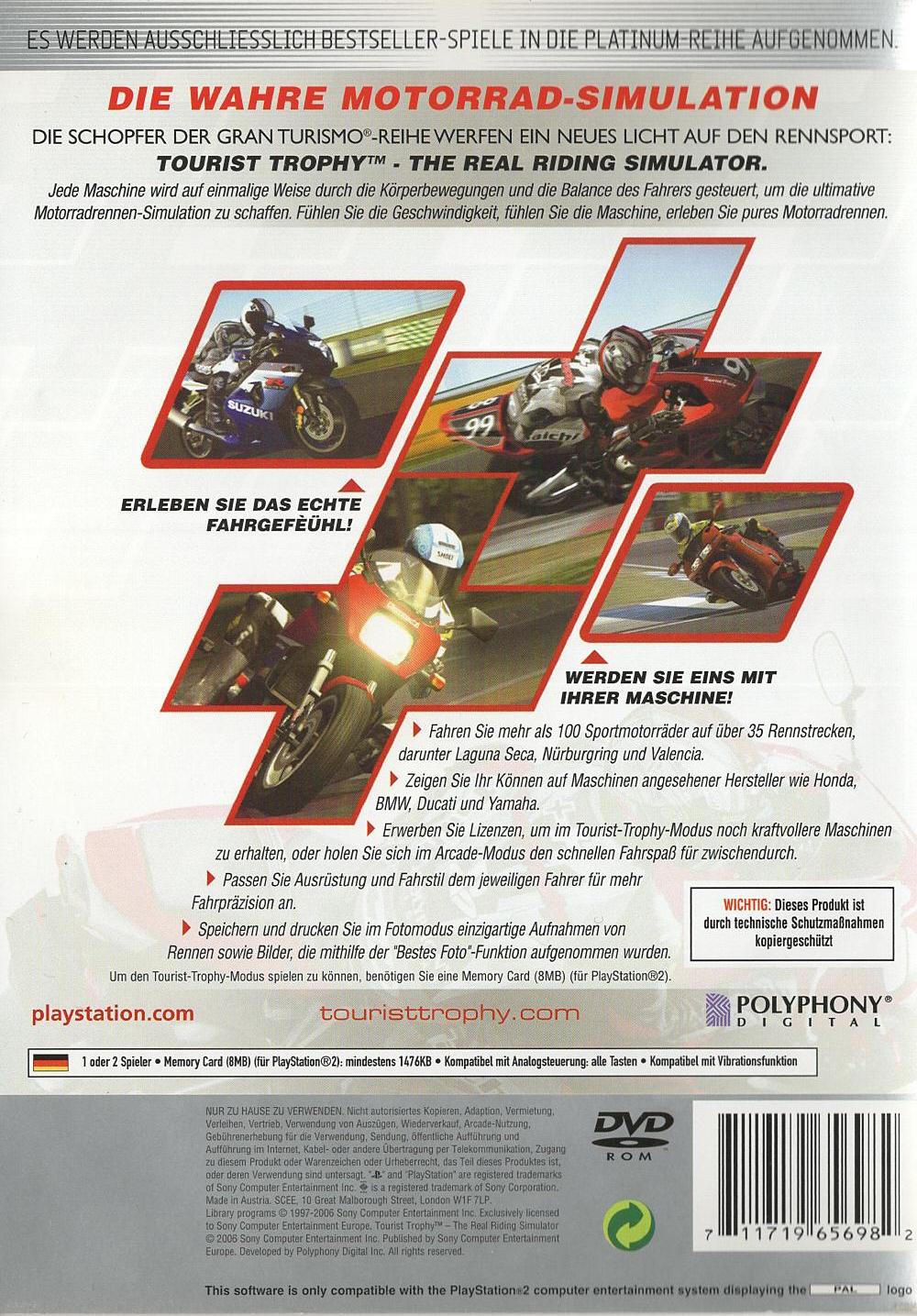 Tourist Trophy: The Real Riding Simulator - PlayStation 2 Rückseite