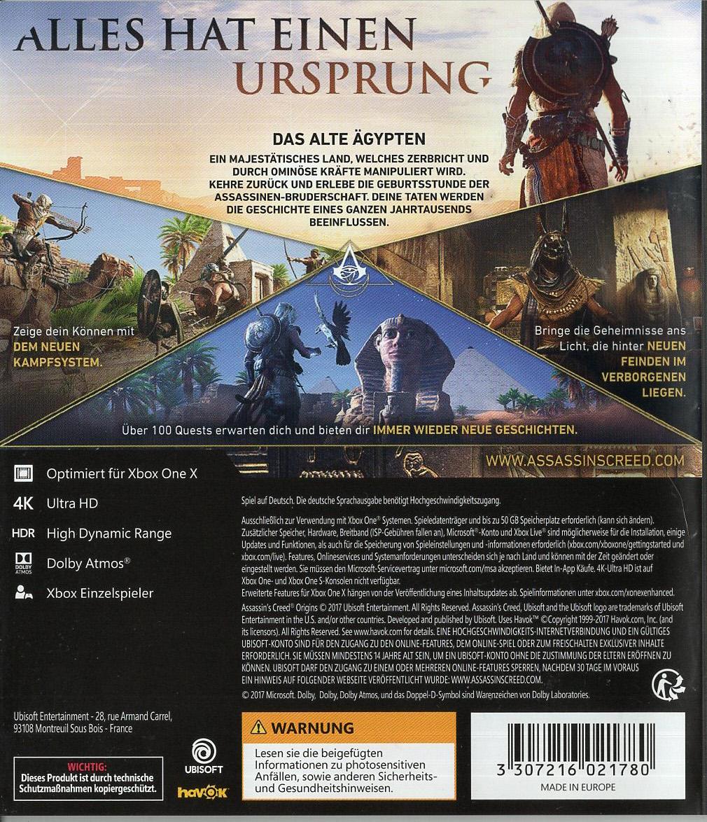 Assassin's Creed Origins - Xbox One Rückseite