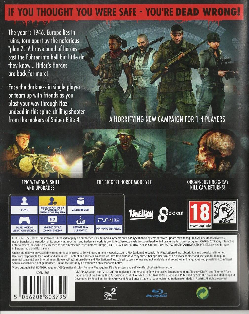 Zombie Army 4: Dead War - PlayStation 4 Rückseite