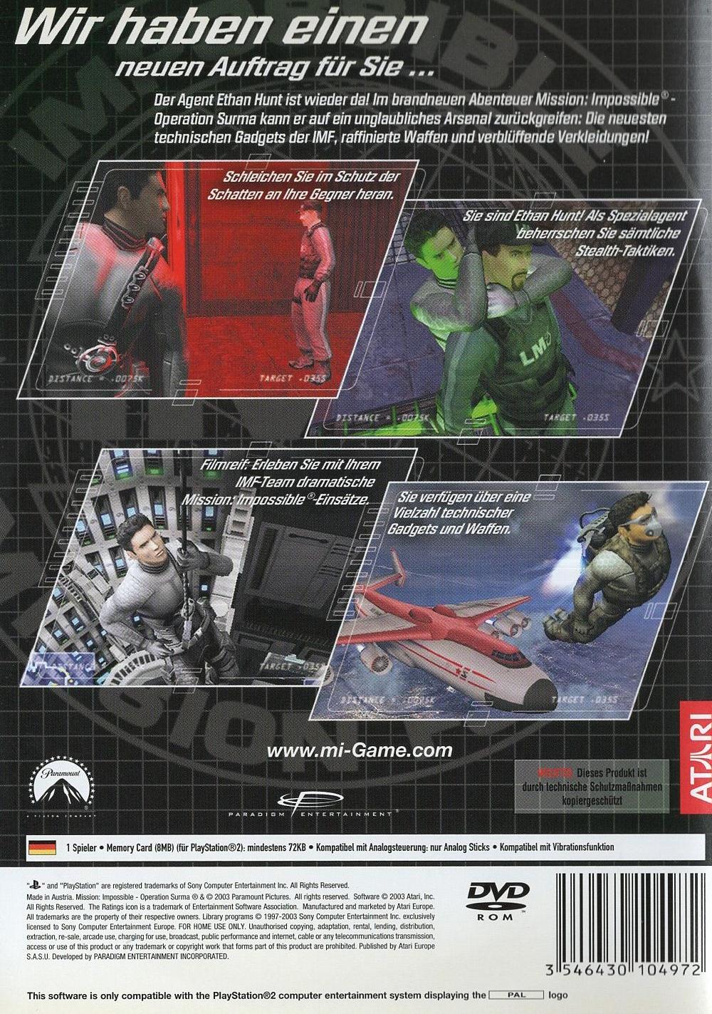 Mission: Impossible - Operation Surma - PlayStation 2 Rückseite