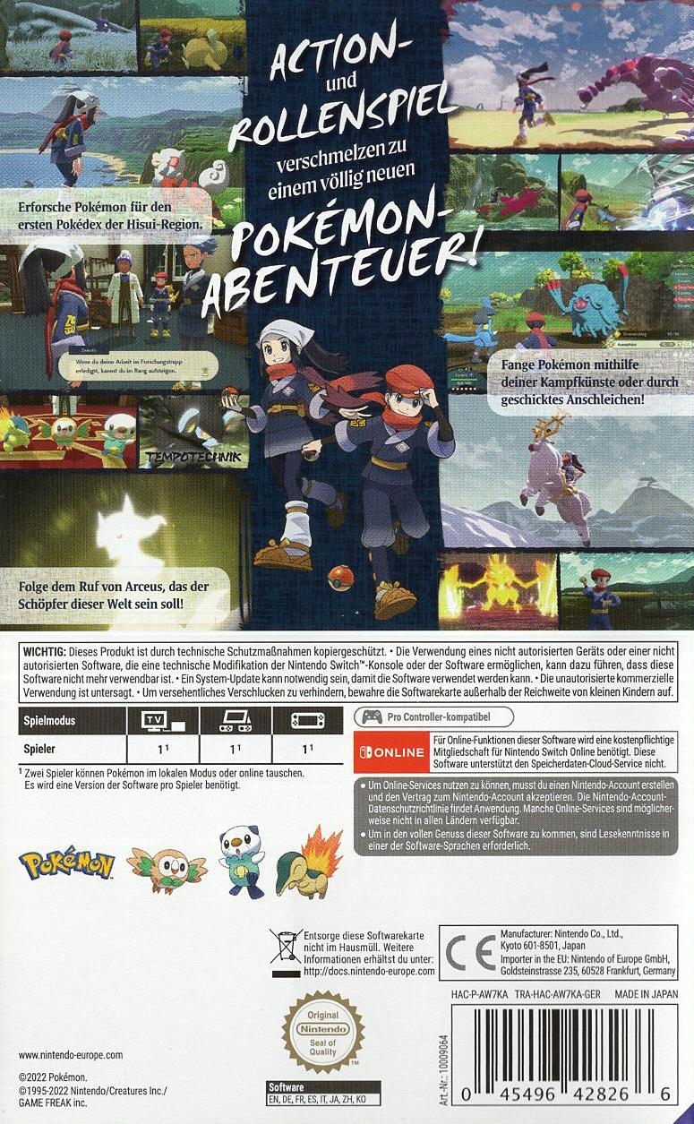 Pokémon Legenden: Arceus - Nintendo Switch Rückseite