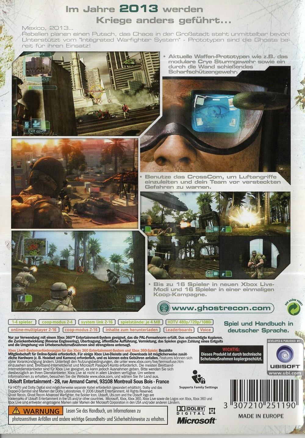 Tom Clancy's Ghost Recon Advanced Warfighter - Xbox 360 Rückseite