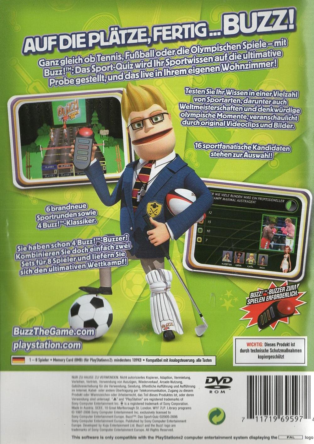 Buzz! Das Sport-Quiz - PlayStation 2 Rückseite