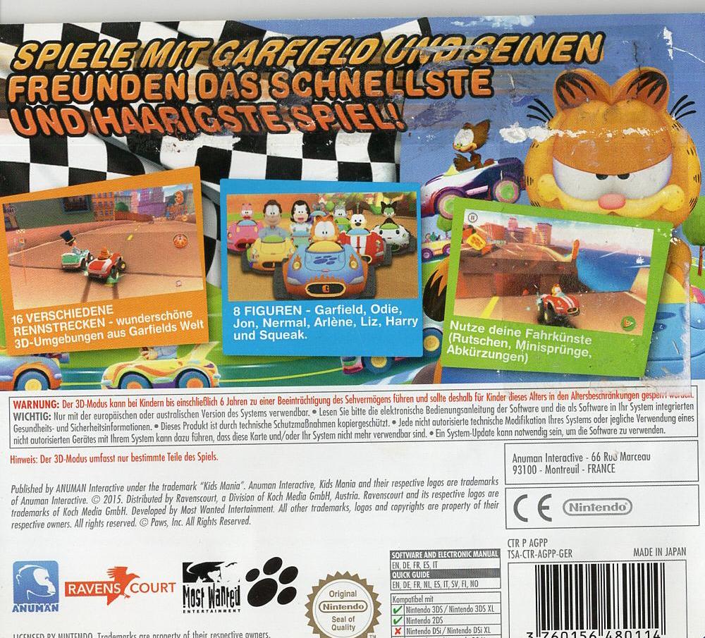 Garfield Kart - Nintendo 3DS Rückseite