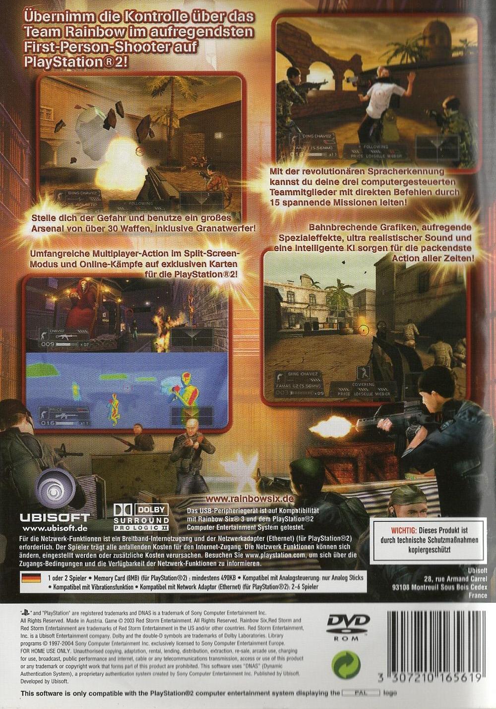Tom Clancy's Rainbow Six 3 - PlayStation 2 Rückseite