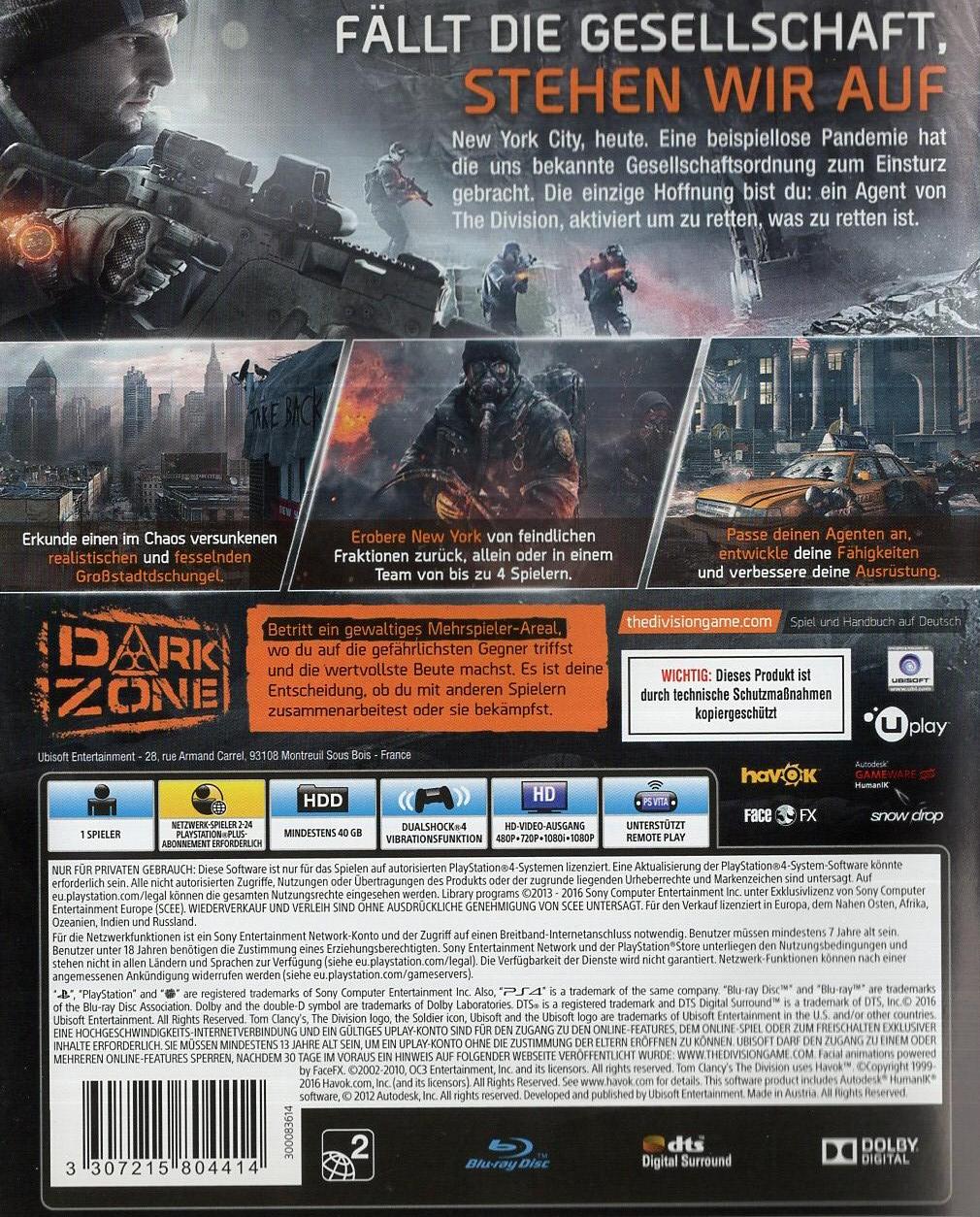 Tom Clancy's The Division - PlayStation 4 Rückseite