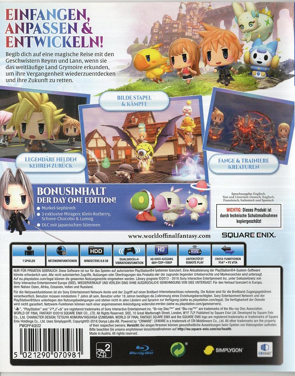 World of Final Fantasy - PlayStation 4 Rückseite