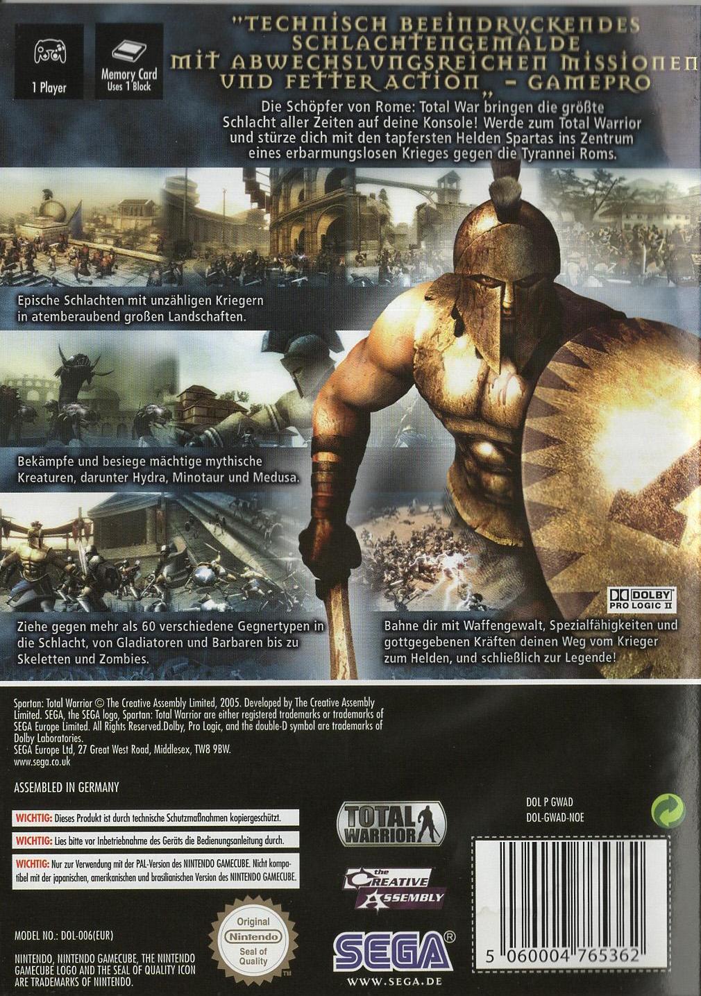 Spartan: Total Warrior - Nintendo GameCube Rückseite