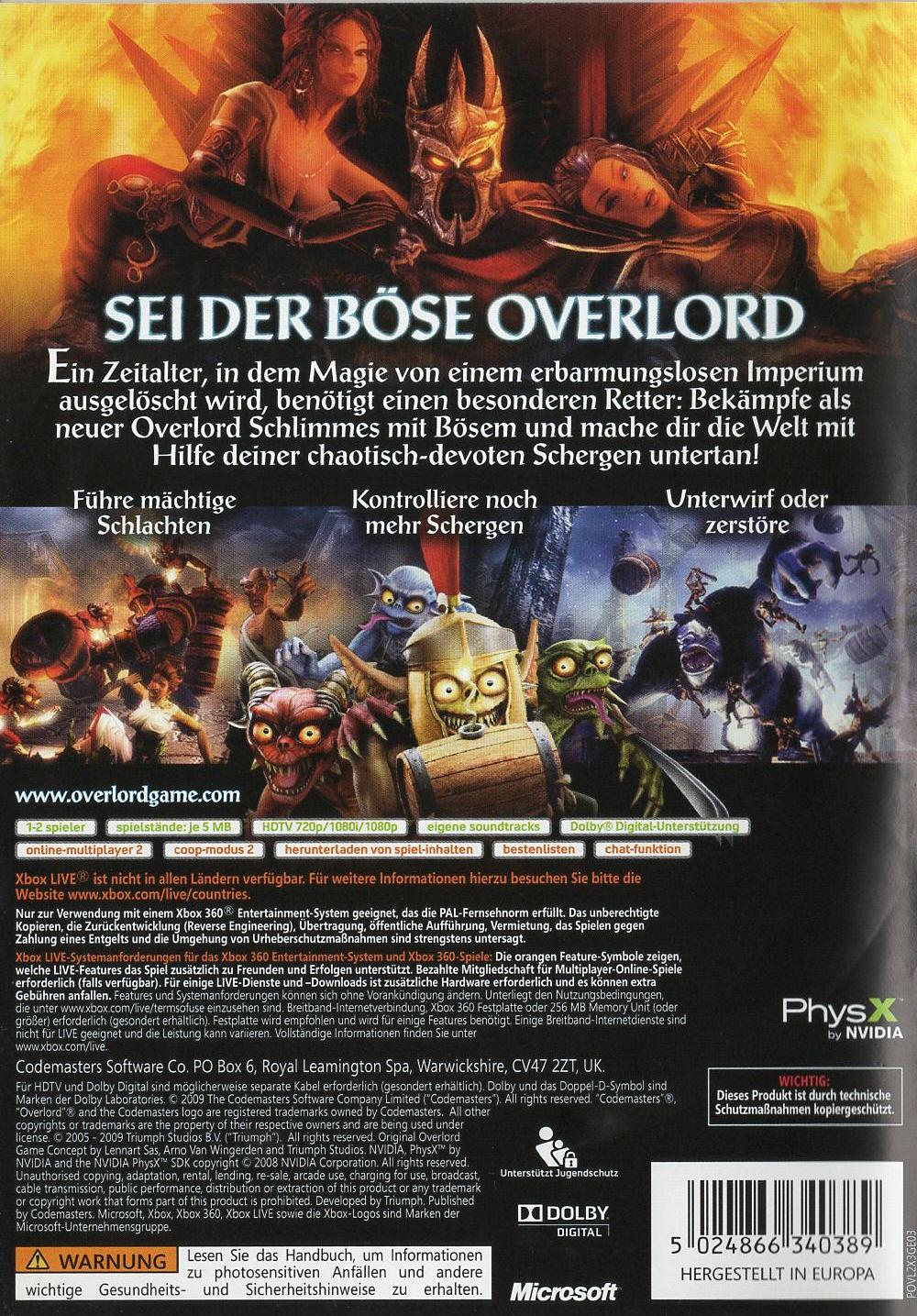 Overlord - Xbox 360 Rückseite