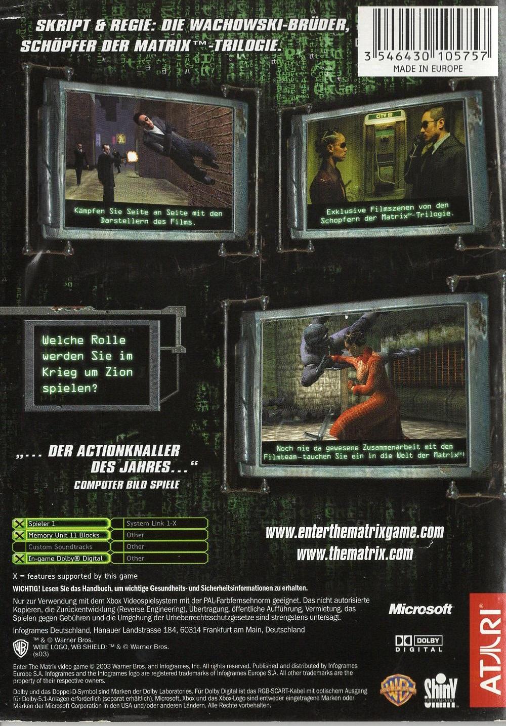 Enter the Matrix - Xbox Rückseite