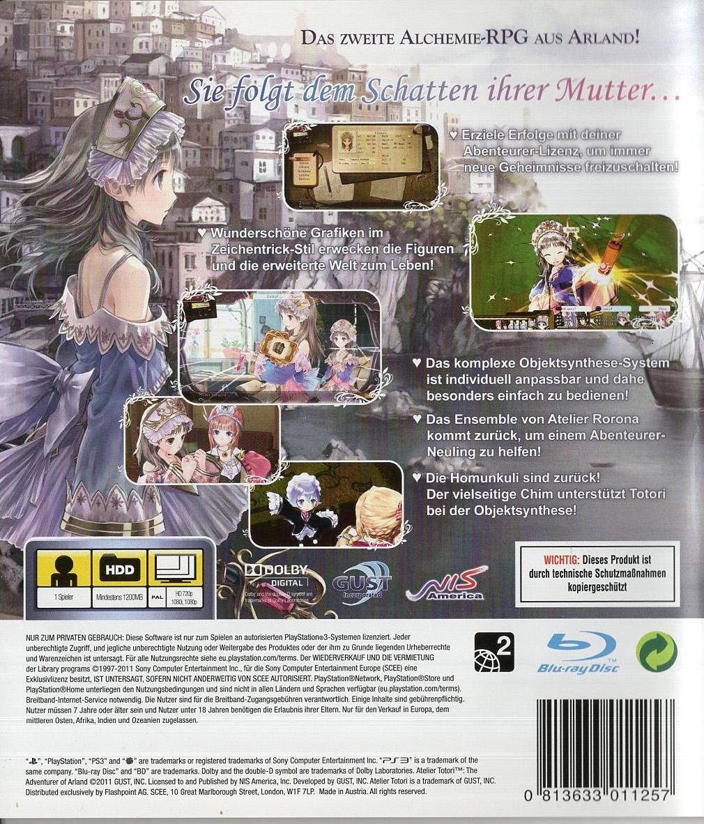 Atelier Totori: The Adventurer of Arland - PlayStation 3 Rückseite