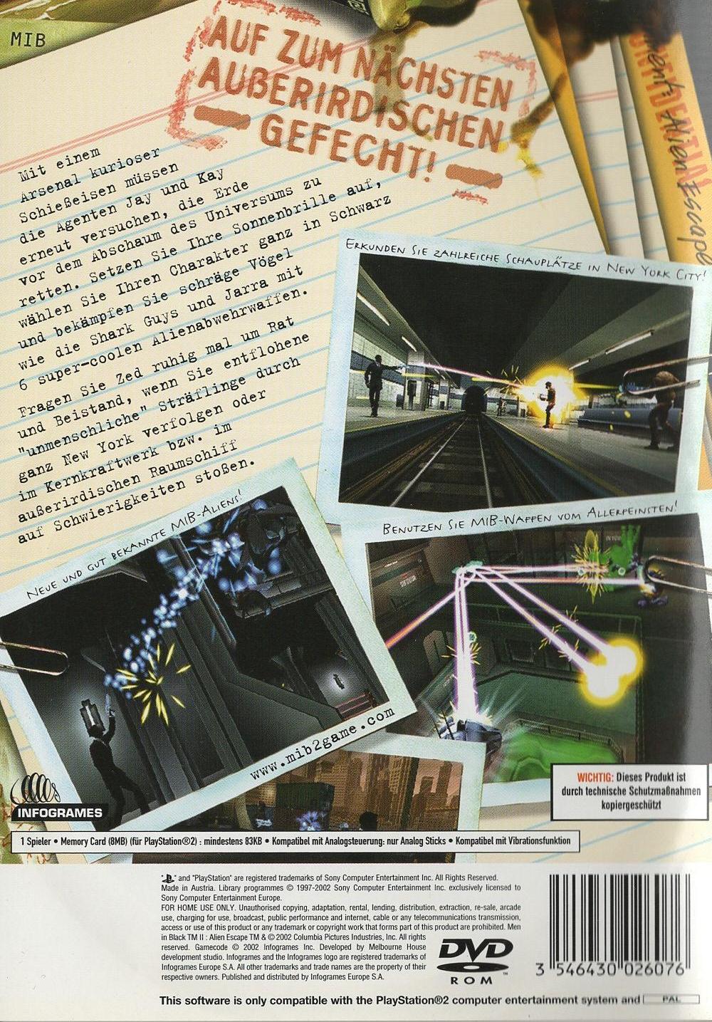 Men in Black II: Alien Escape - PlayStation 2 Rückseite