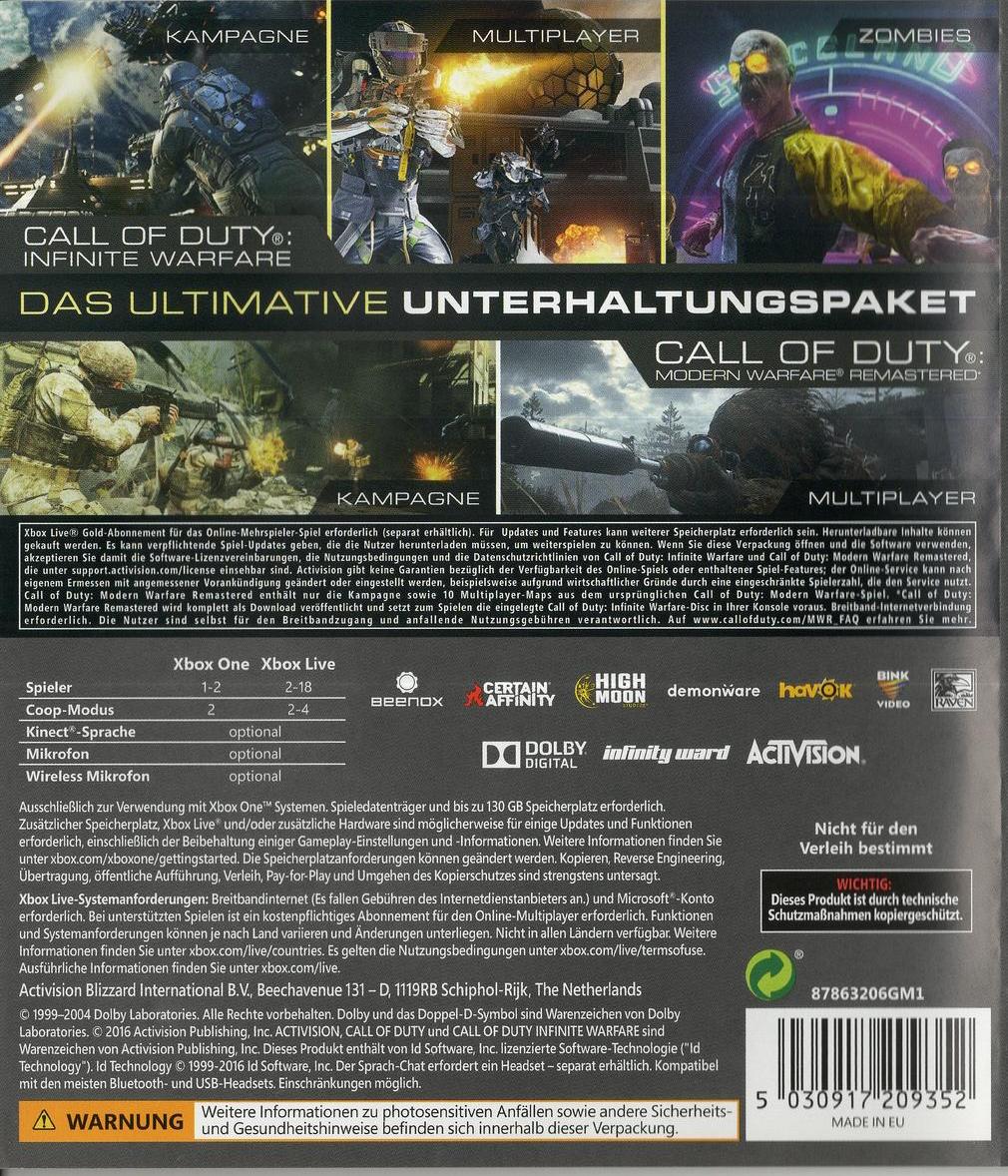 Call of Duty: Infinite Warfare Legacy Edition - Xbox One Rückseite