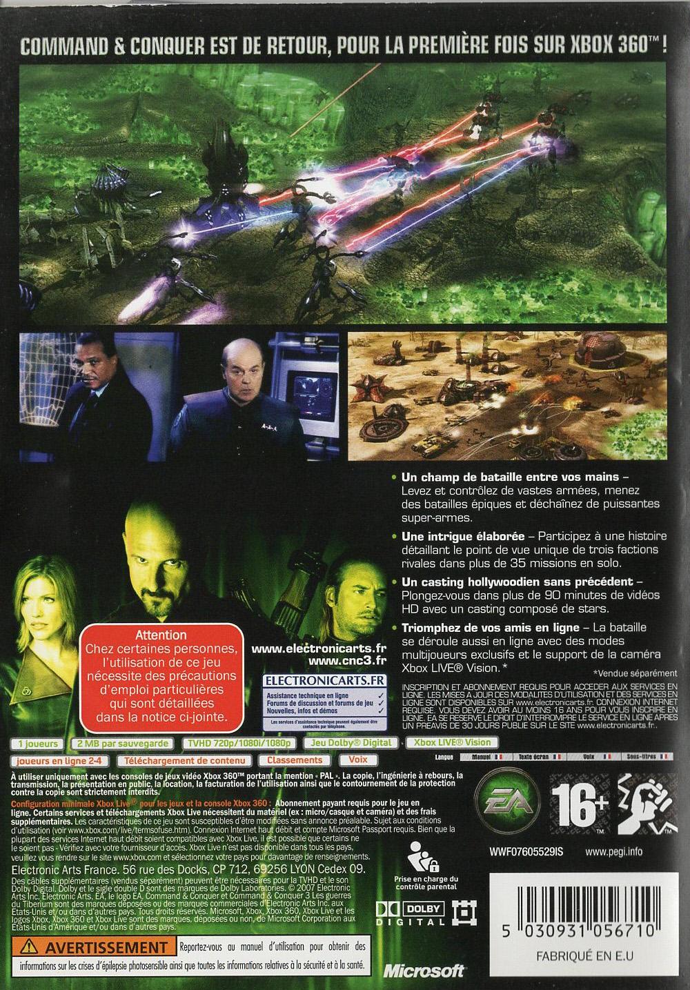 Command & Conquer 3: Les Guerres du Tiberium - Xbox 360 Rückseite