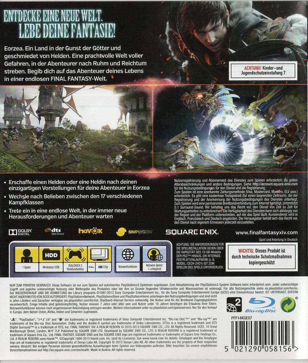 Final Fantasy XIV: A Realm Reborn - PlayStation 3 Rückseite