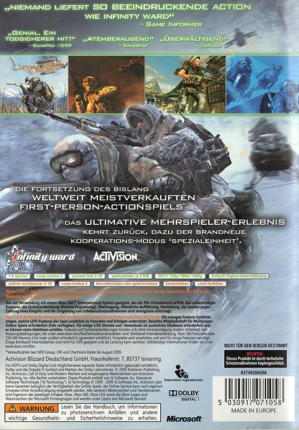 Call of Duty: Modern Warfare 2 - Xbox 360 Rückseite