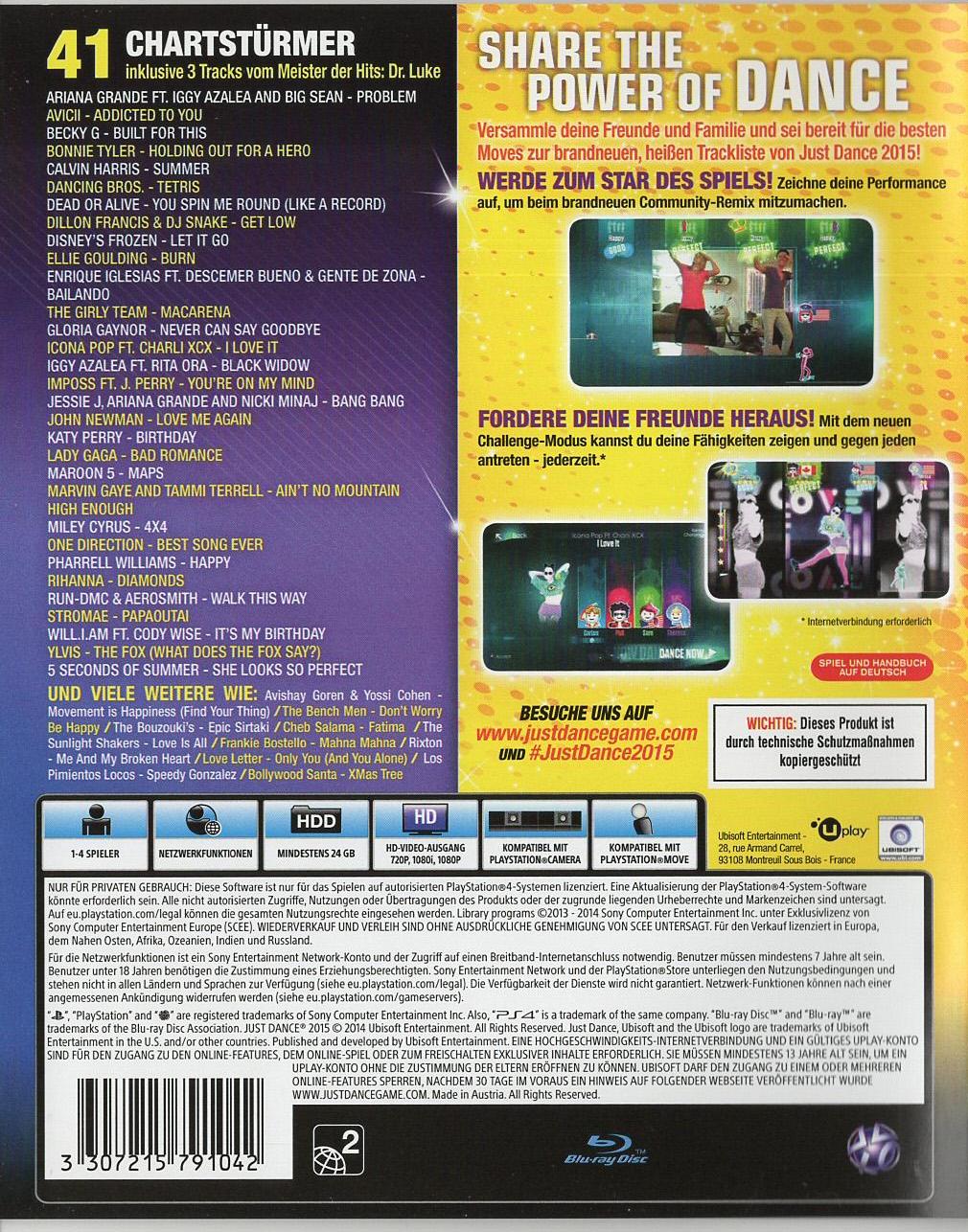 Just Dance 2015 - PlayStation 4 Rückseite