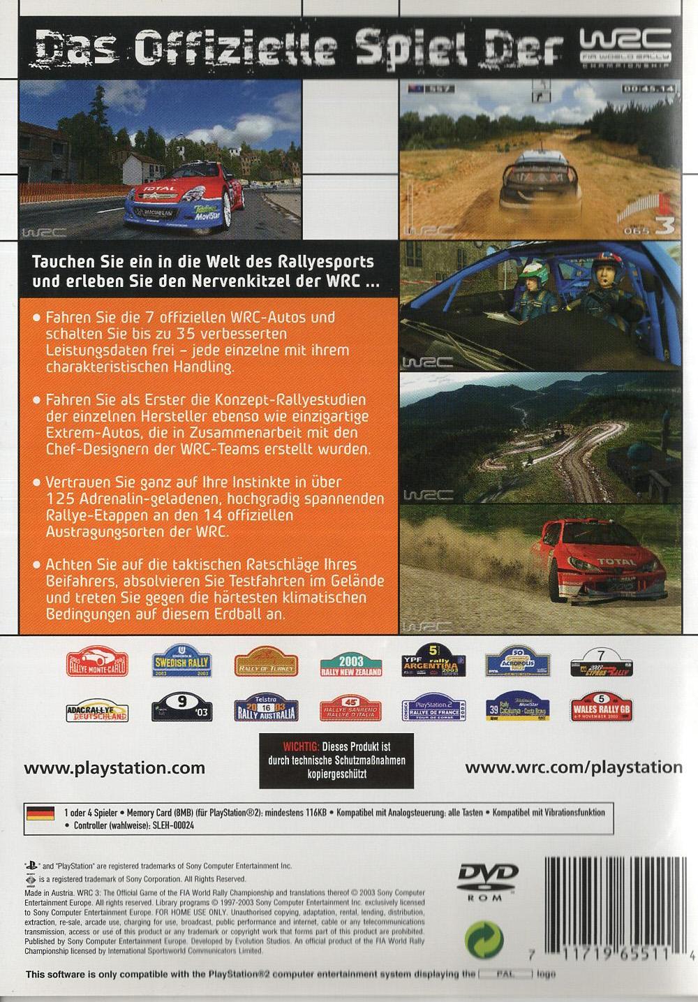 WRC 3: World Rally Championship - PlayStation 2 Rückseite