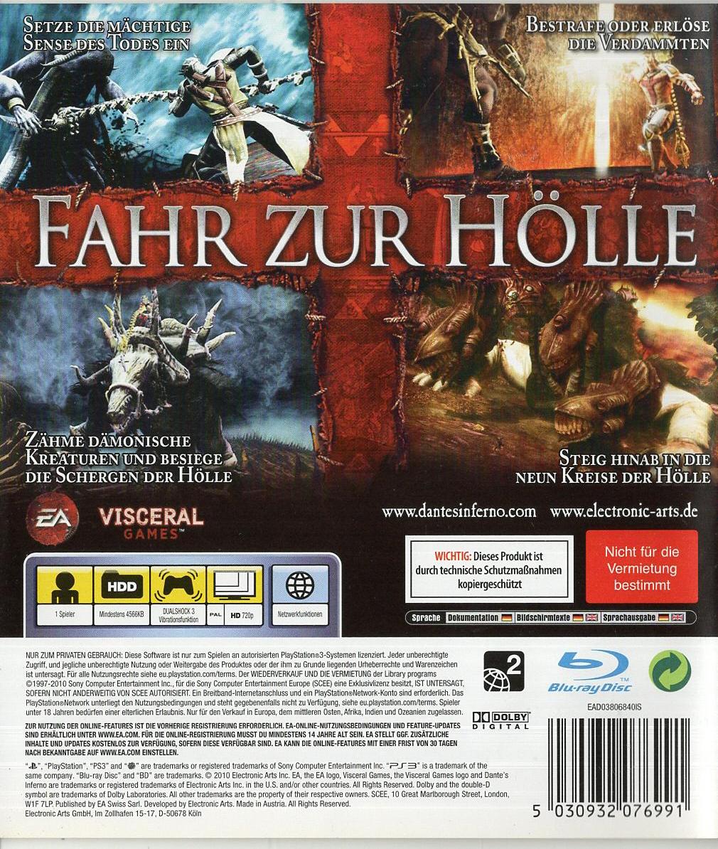 Dante's Inferno - PlayStation 3 Rückseite