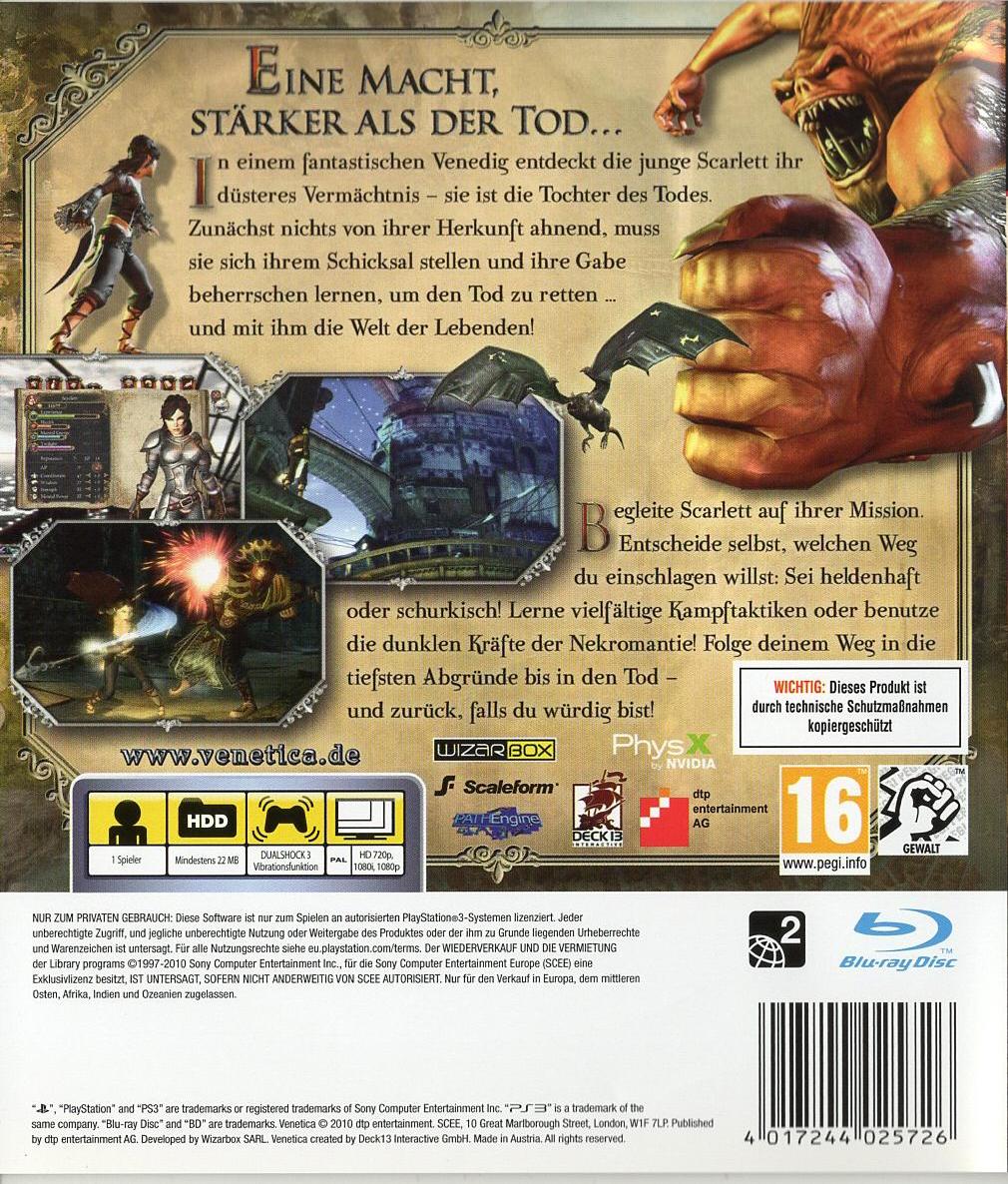 Venetica - PlayStation 3 Rückseite