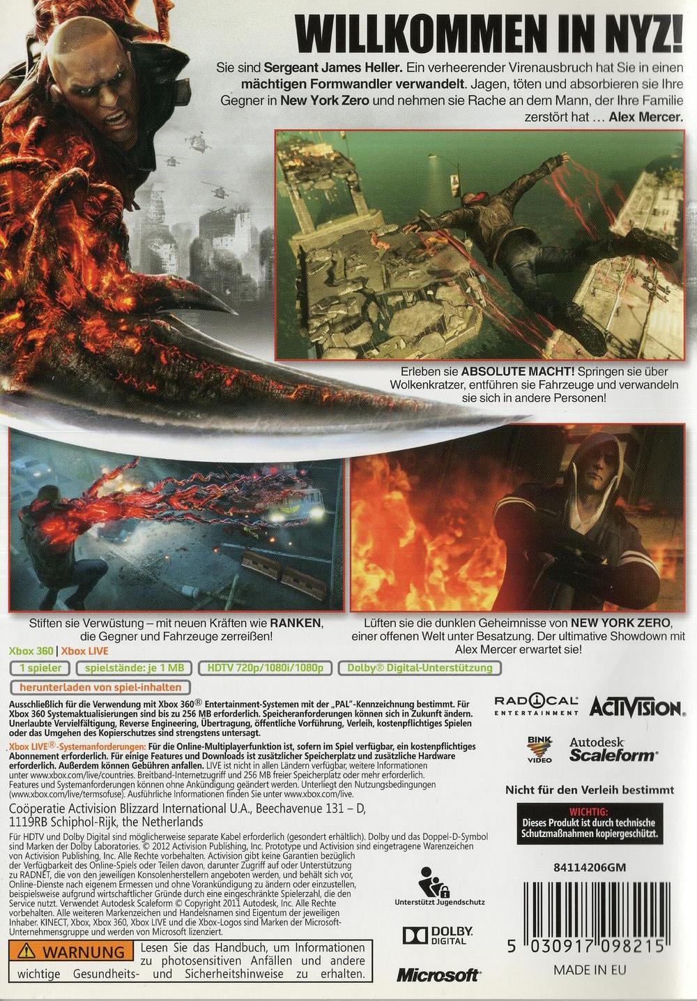 Prototype 2 - Xbox 360 Rückseite