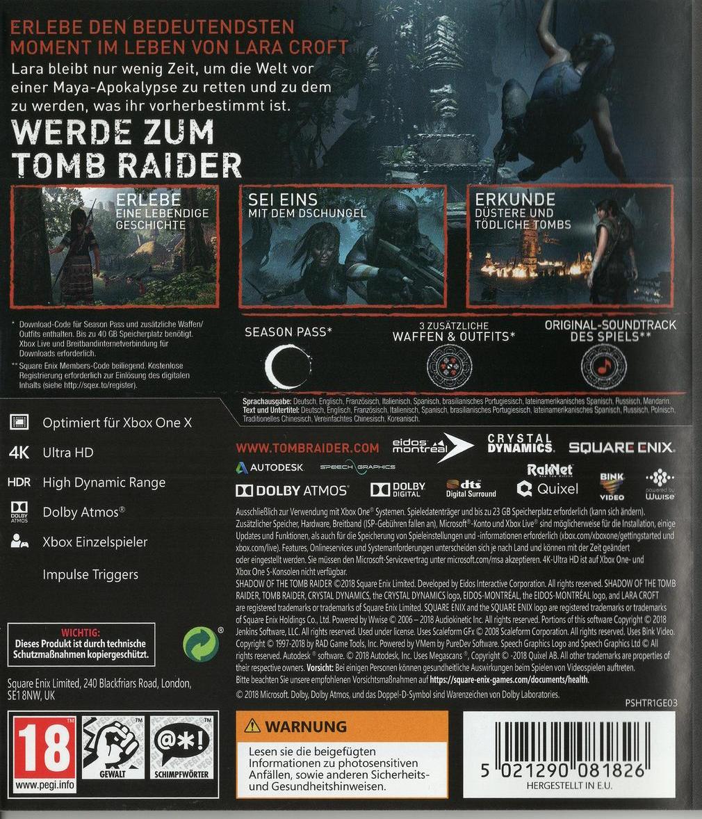 Shadow of the Tomb Raider - Xbox One Rückseite