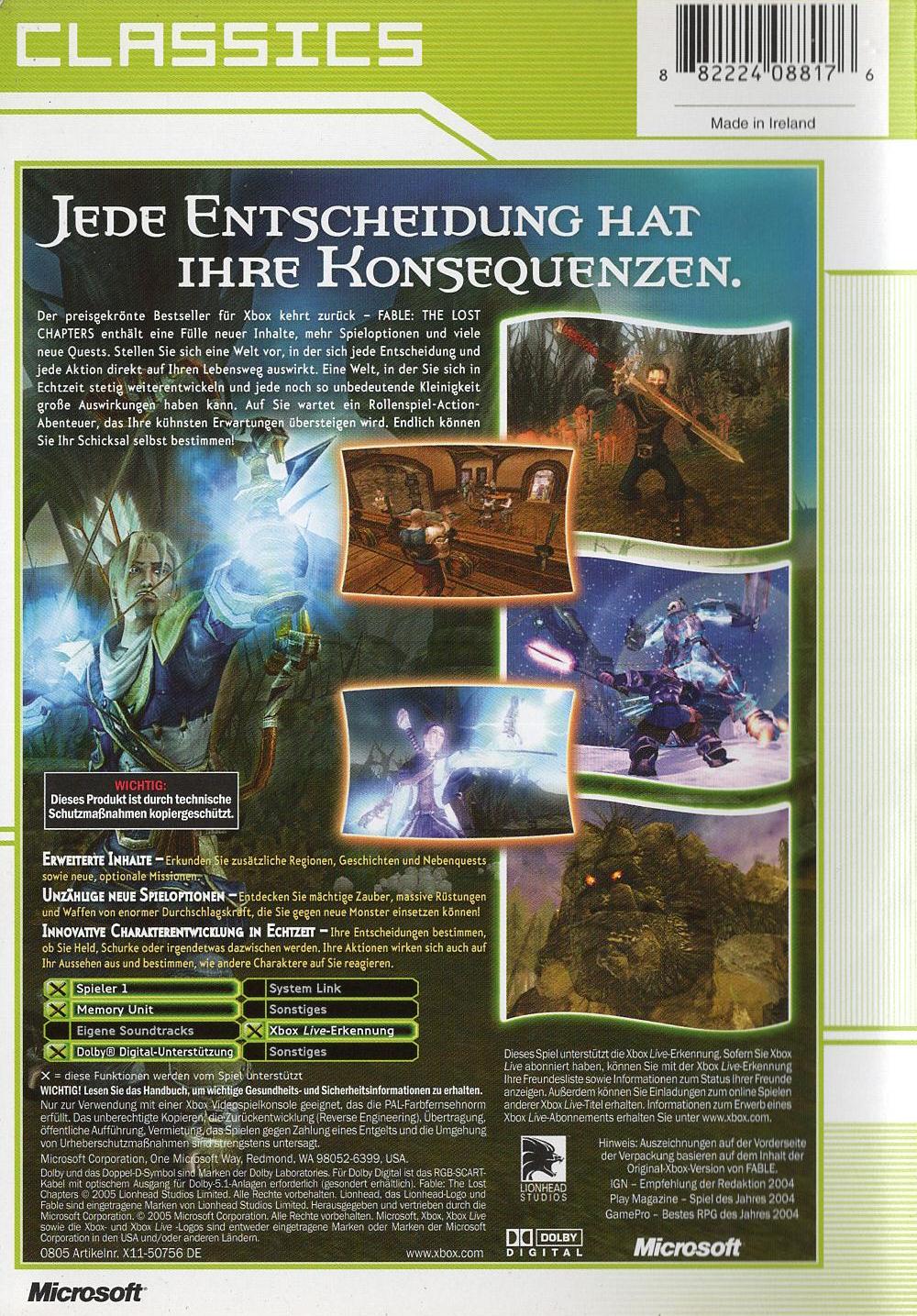 Fable: The Lost Chapters - Xbox Rückseite