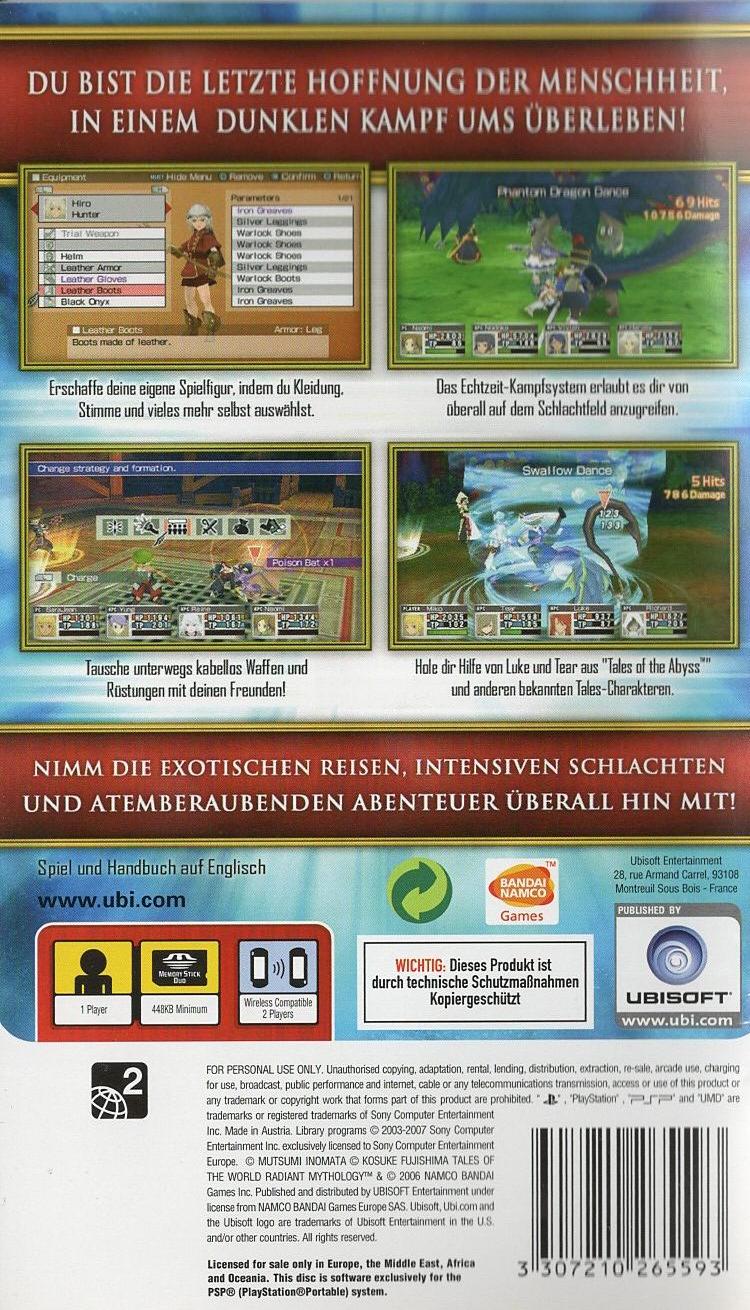 Tales of the World: Radiant Mythology - PlayStation Portable Rückseite