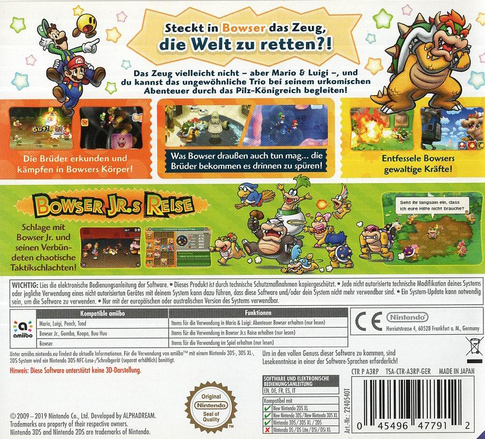 Mario & Luigi: Abenteuer Bowser + Bowser Jr.s Reise - Nintendo 3DS Rückseite