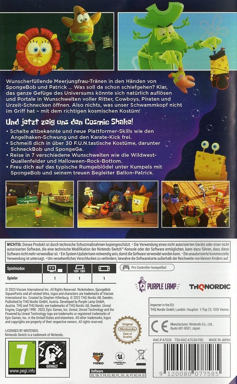 SpongeBob Schwammkopf: The Cosmic Shake - Nintendo Switch Rückseite