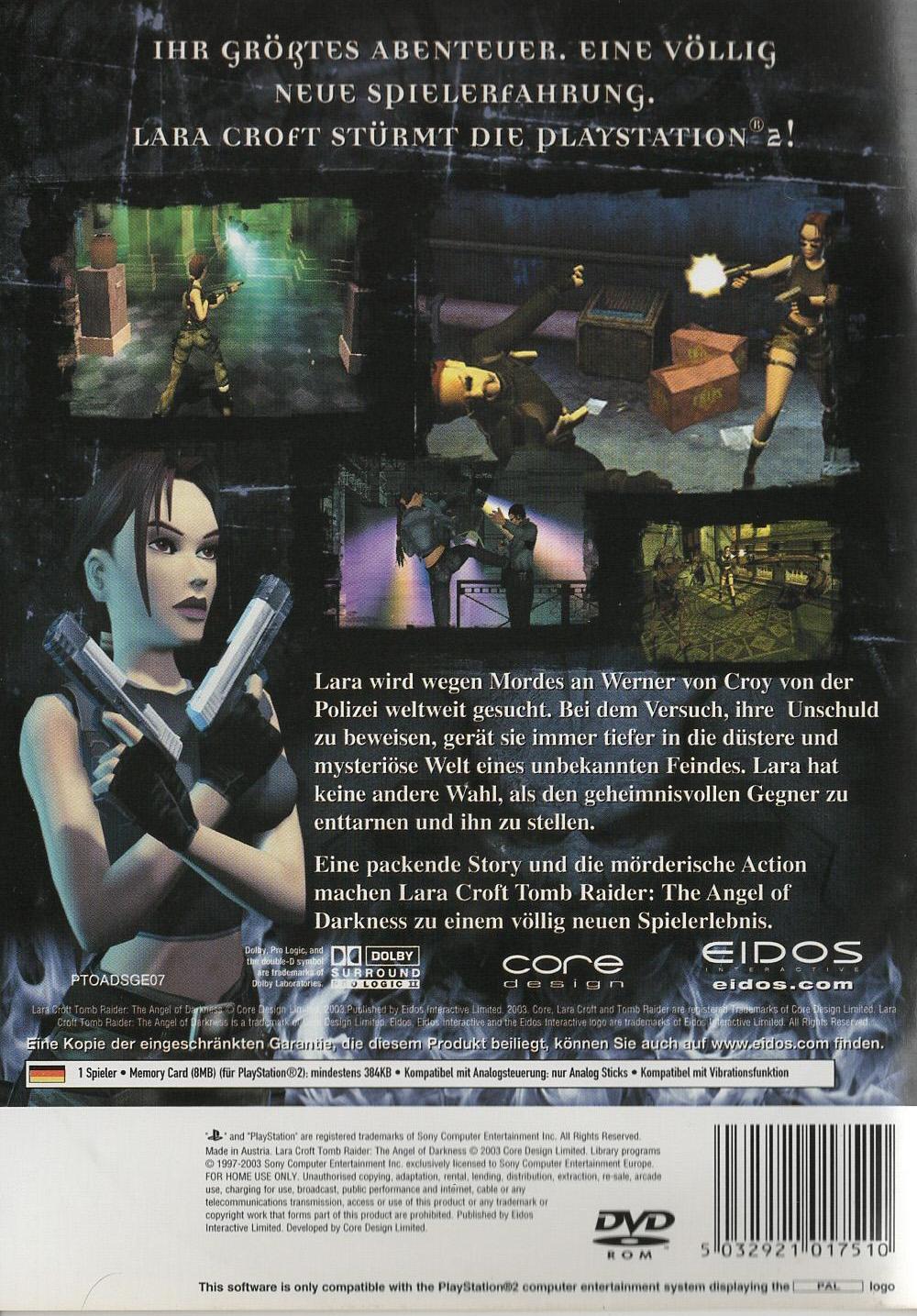 Lara Croft Tomb Raider: The Angel of Darkness - PlayStation 2 Rückseite