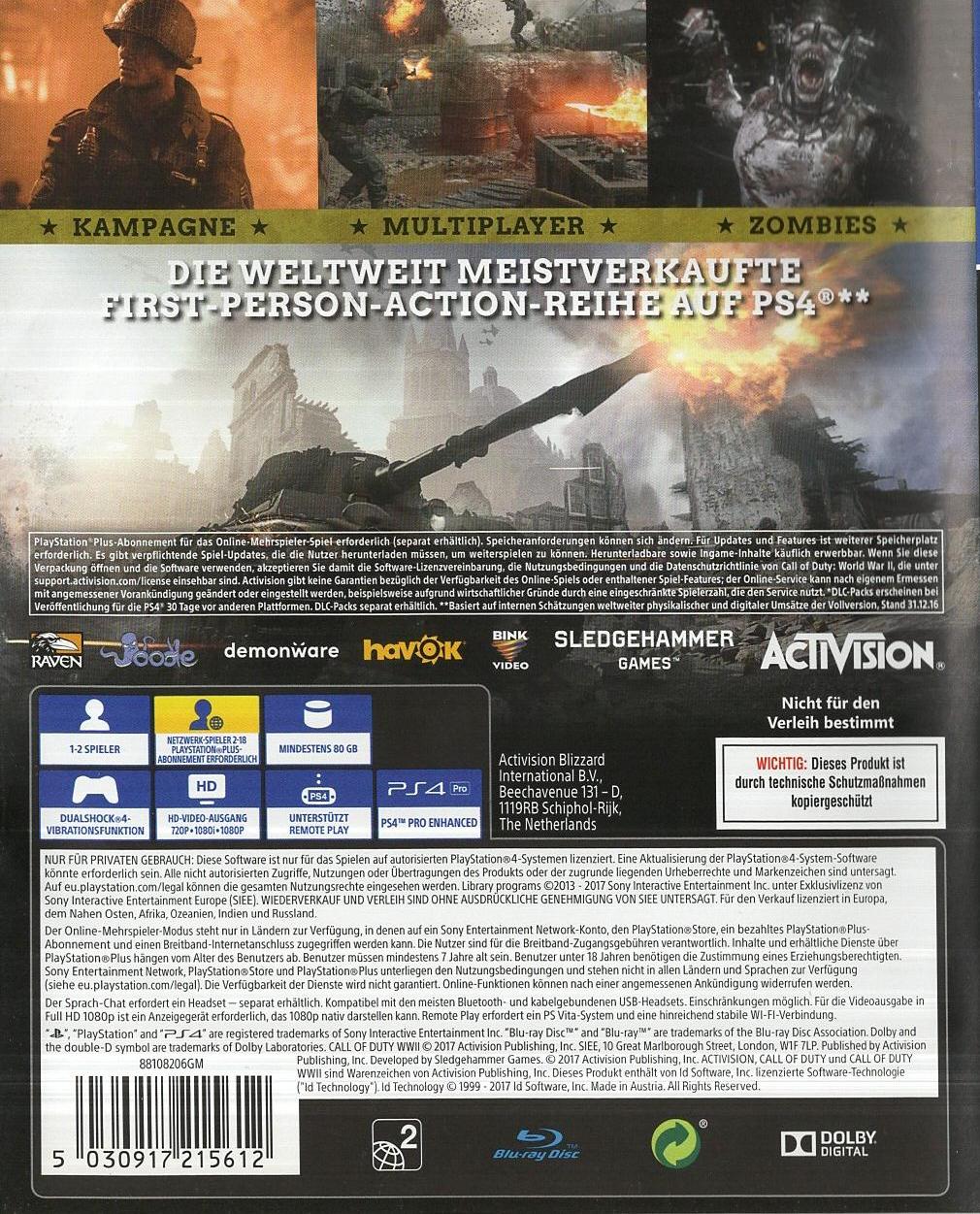 Call of Duty WWII - PlayStation 4 Rückseite