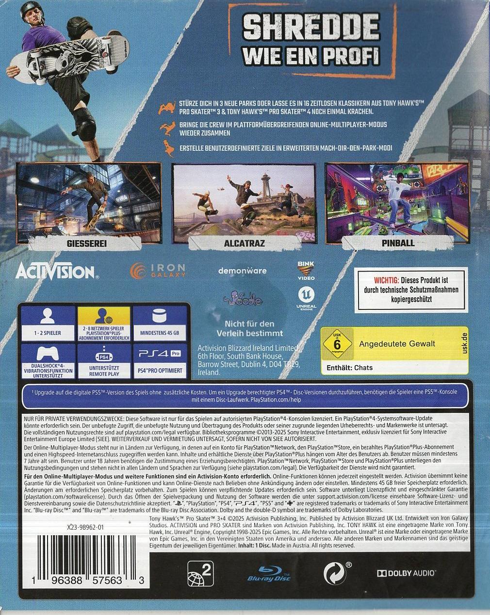 Tony Hawk's Pro Skater 3 + 4 - PlayStation 4 Rückseite