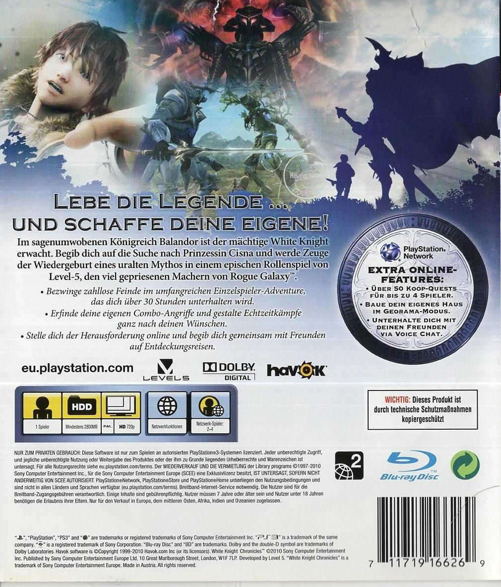 White Knight Chronicles - PlayStation 3 Rückseite