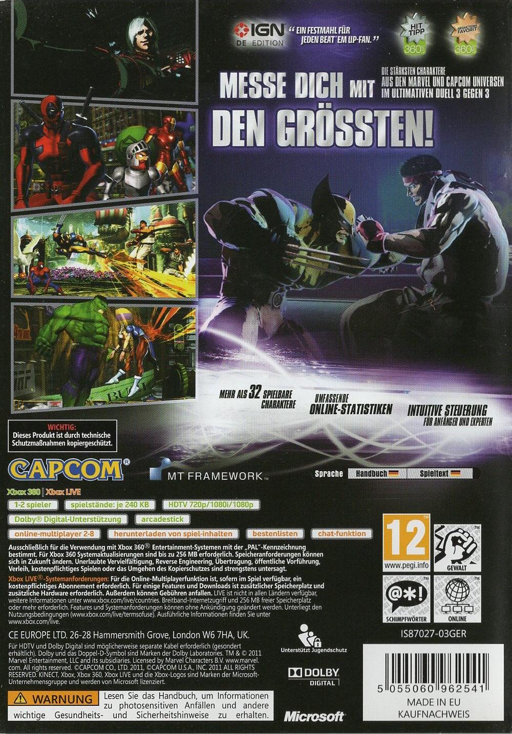 Marvel vs. Capcom 3: Fate of Two Worlds - Xbox 360 Rückseite