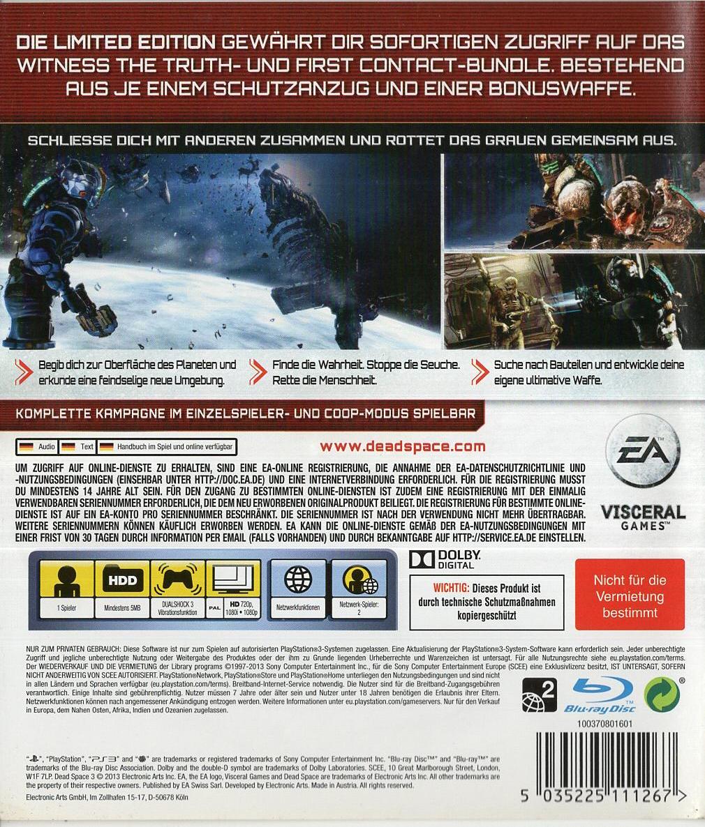 Dead Space 3 - PlayStation 3 Rückseite