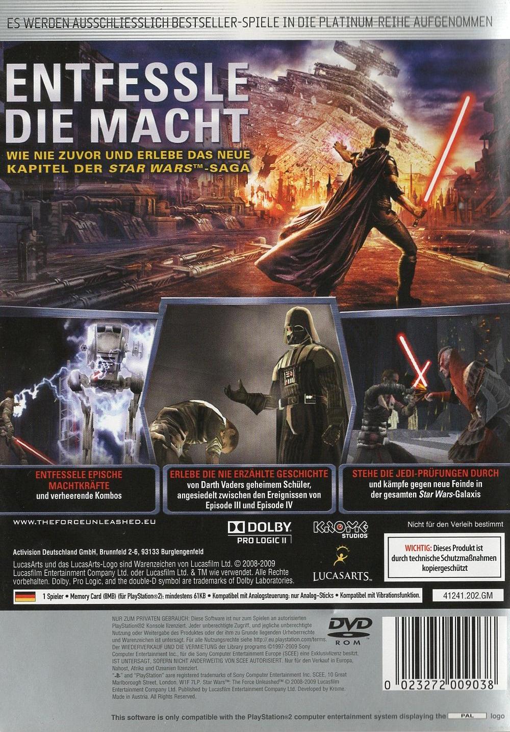 Star Wars: The Force Unleashed - PlayStation 2 Rückseite