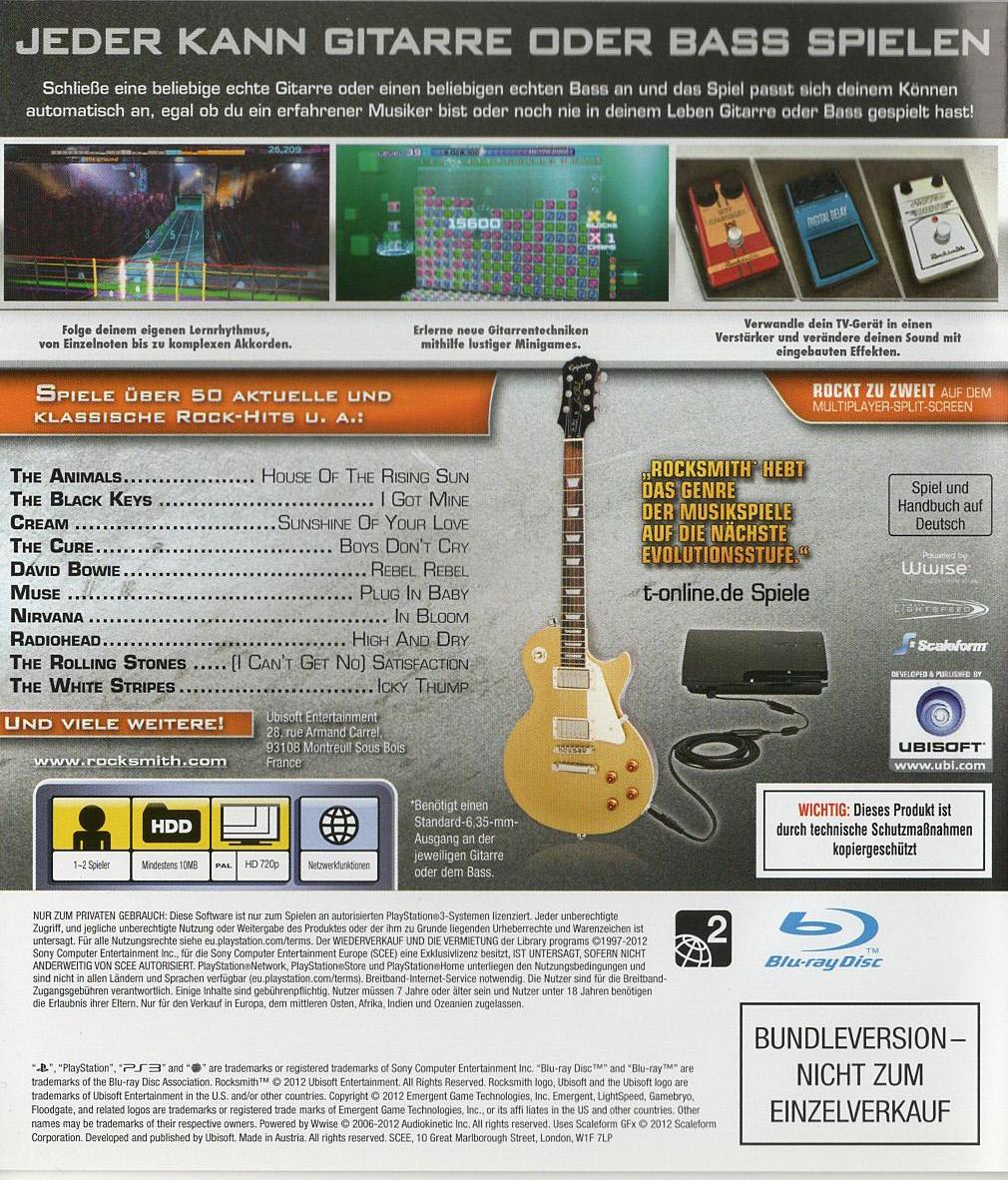 Rocksmith - PlayStation 3 Rückseite