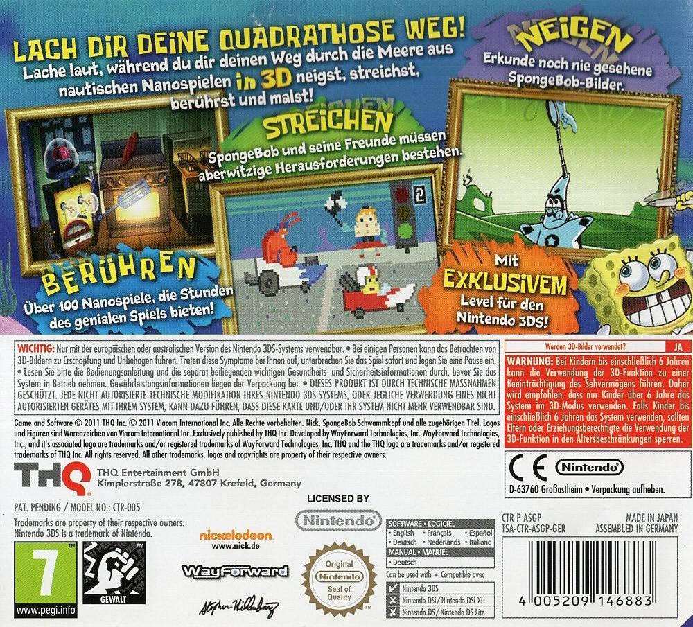 SpongeBob Schwammkopf: Verflixt und Zugemalt - Nintendo 3DS Rückseite