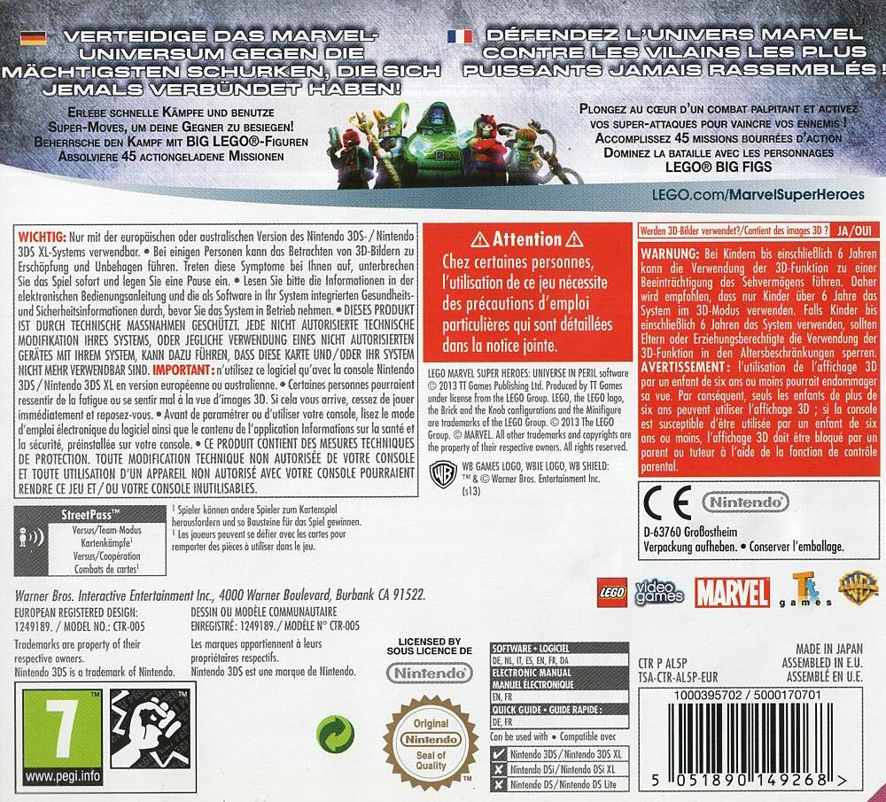 LEGO Marvel Super Heroes: Universe in Peril - Nintendo 3DS Rückseite