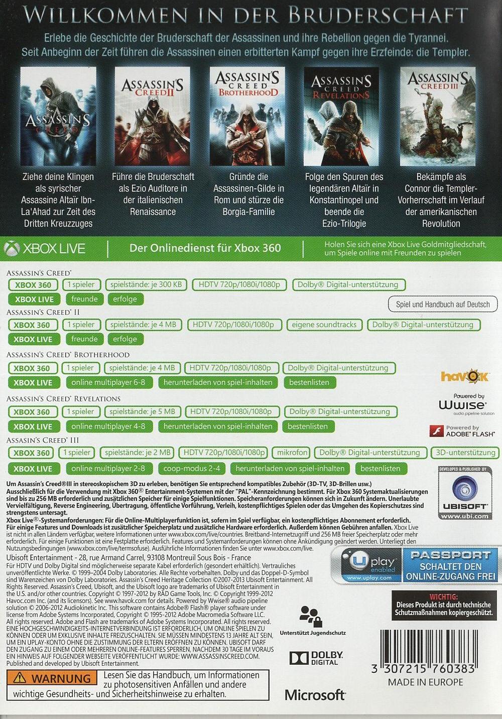 Assassin's Creed Heritage Collection - Xbox 360 Rückseite