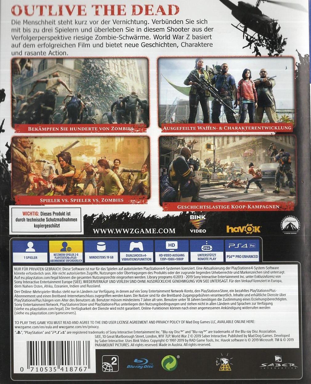 World War Z - PlayStation 4 Rückseite