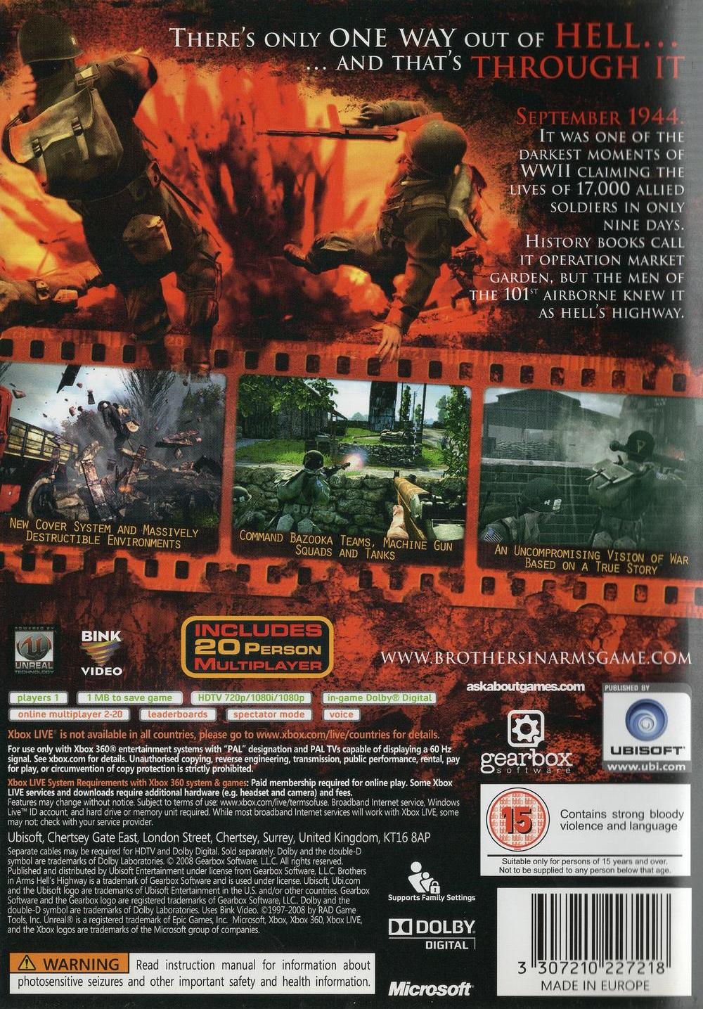 Brothers in Arms: Hell's Highway - Xbox 360 Rückseite