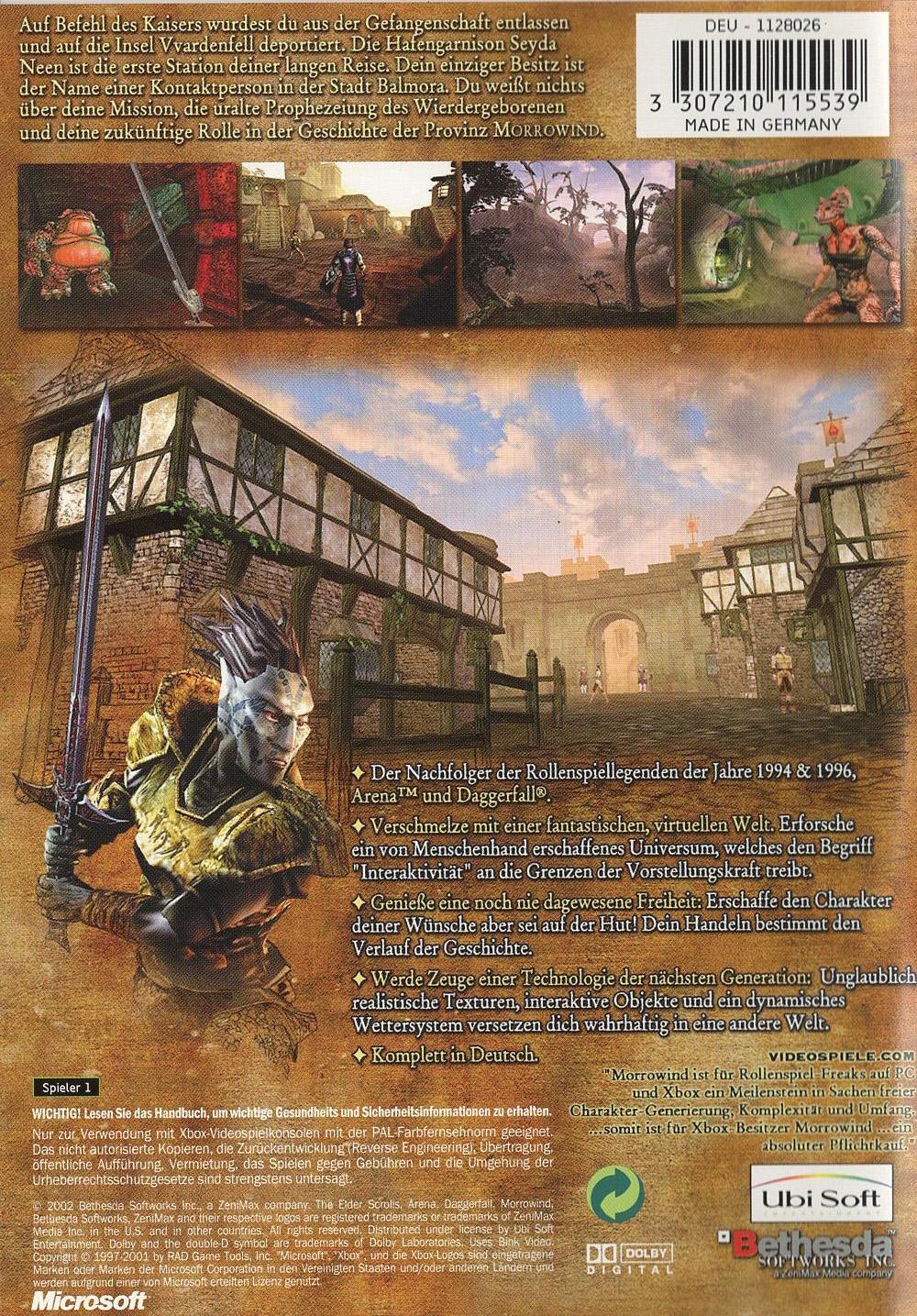 The Elder Scrolls III: Morrowind - Xbox Rückseite