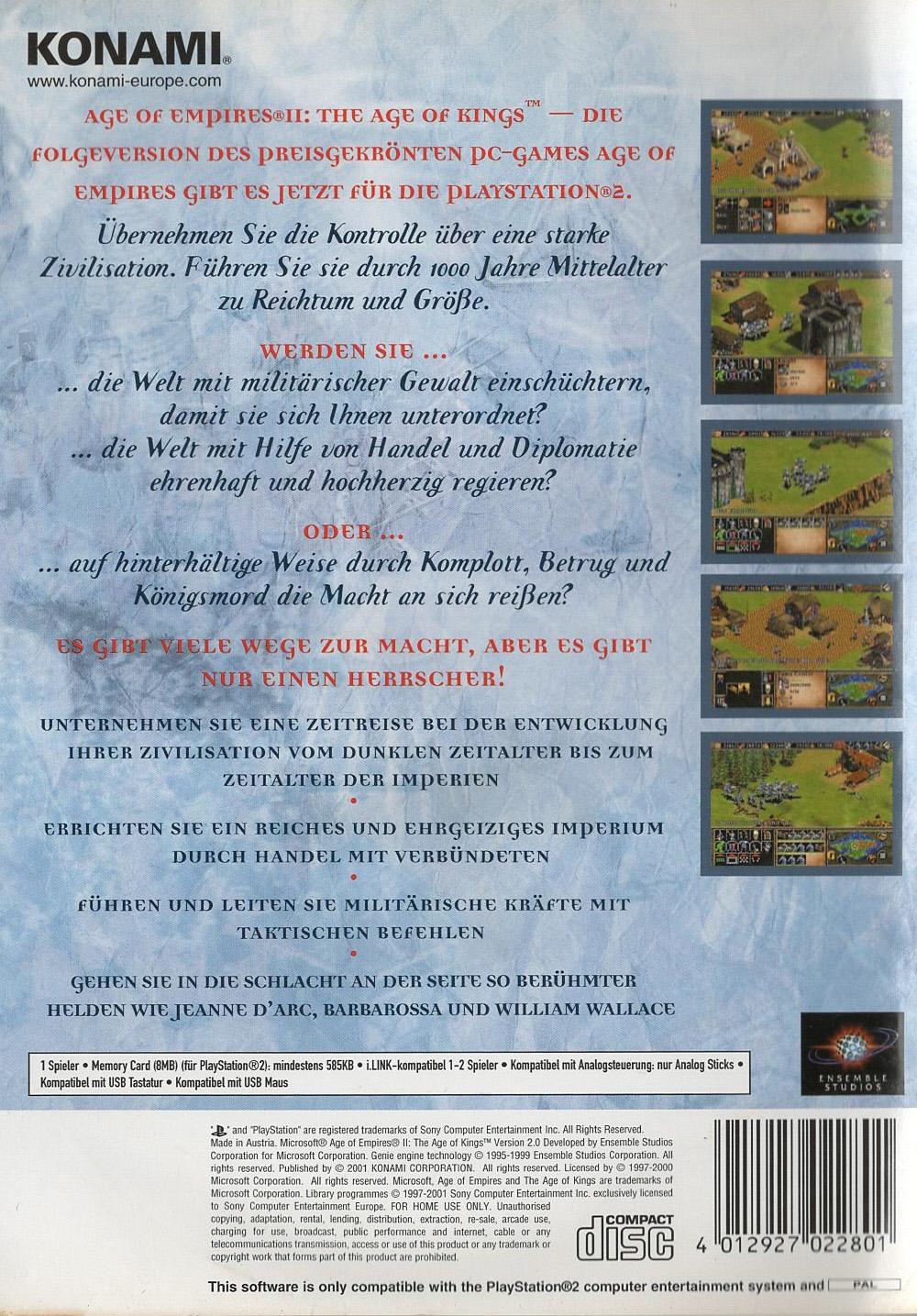 Age of Empires II: The Age of Kings - PlayStation 2 Rückseite